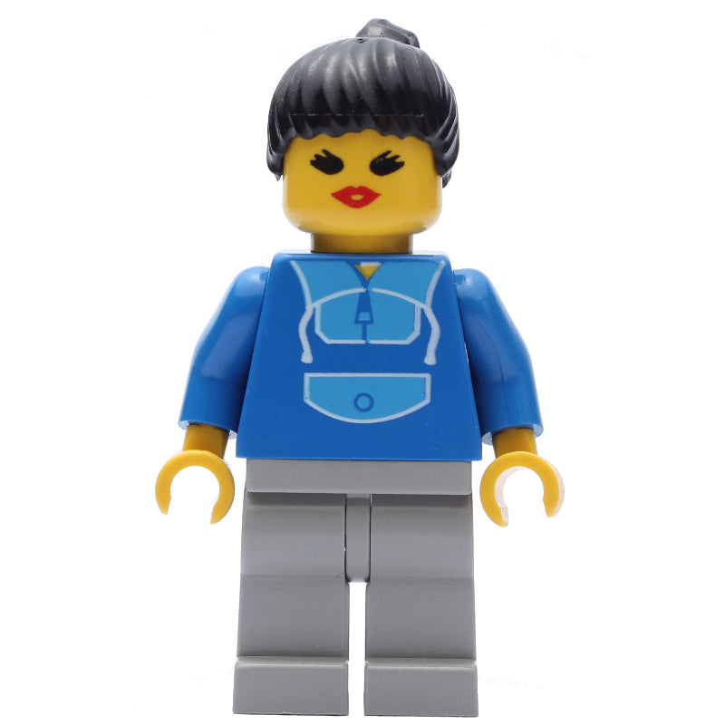 fig-009043 – Woman, Blue and Light Gray Jogging Suit, Black Hair