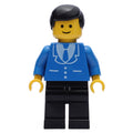fig-009045 – Man, Blue Jacket with Tie and Three Buttons, Black Legs, Black Hair (3626b Head)
