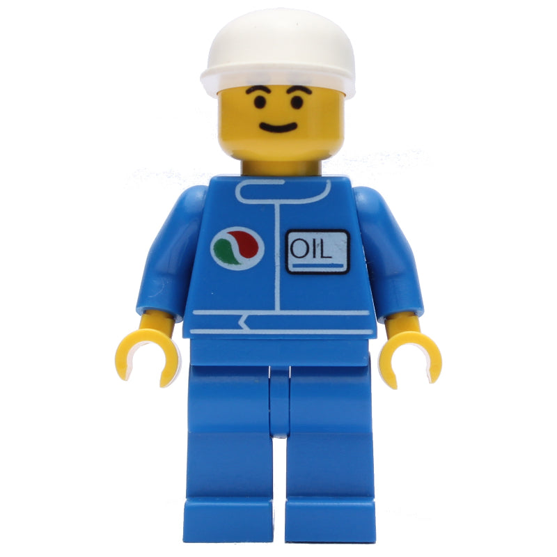 fig-009049 – Man, Blue Jumpsuit with Octan Logo, White Cap