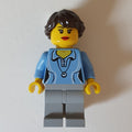 fig-009056 – Woman, Medium Blue Polo Shirt with Necklace, Light Bluish Gray Legs, Dark Brown Hair