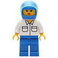 fig-009120 – Woman, White Shirt with Pockets, Blue Legs, Blue Helmet with Visor
