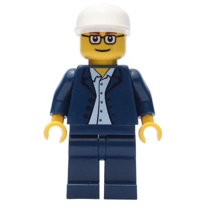 fig-009125 – Man, Dark Blue Suit with no Tie, White Cap, Glasses