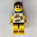 fig-009135 – Woman, White Tank Top with Flowers, Yellow Legs, Brown Hair, Airtanks, Sunglasses
