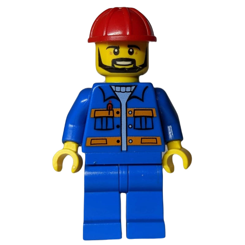 fig-009147 – Worker, Blue Torso, Blue Legs, Red Helmet, Beard