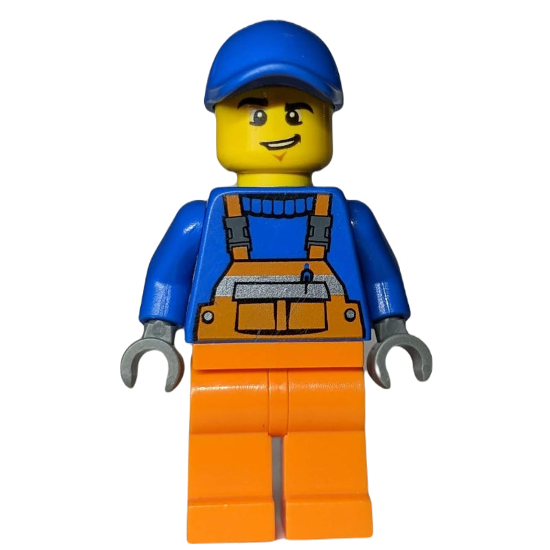 fig-009150 – Worker - Blue Torso, Orange Overall, Blue Cap