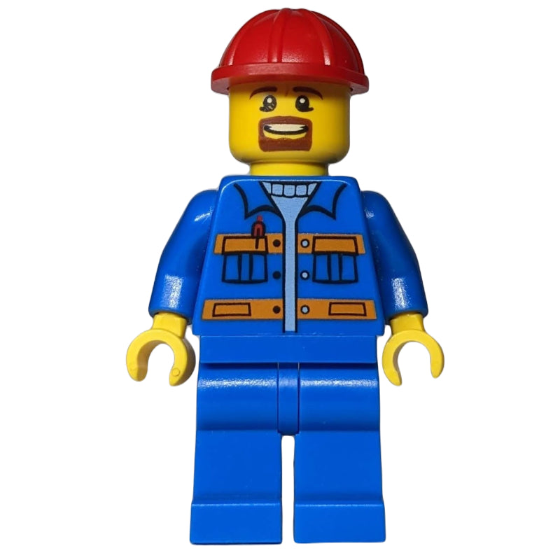 fig-009154 – Worker - Blue Torso, Blue Legs, Red Helmet, Beard