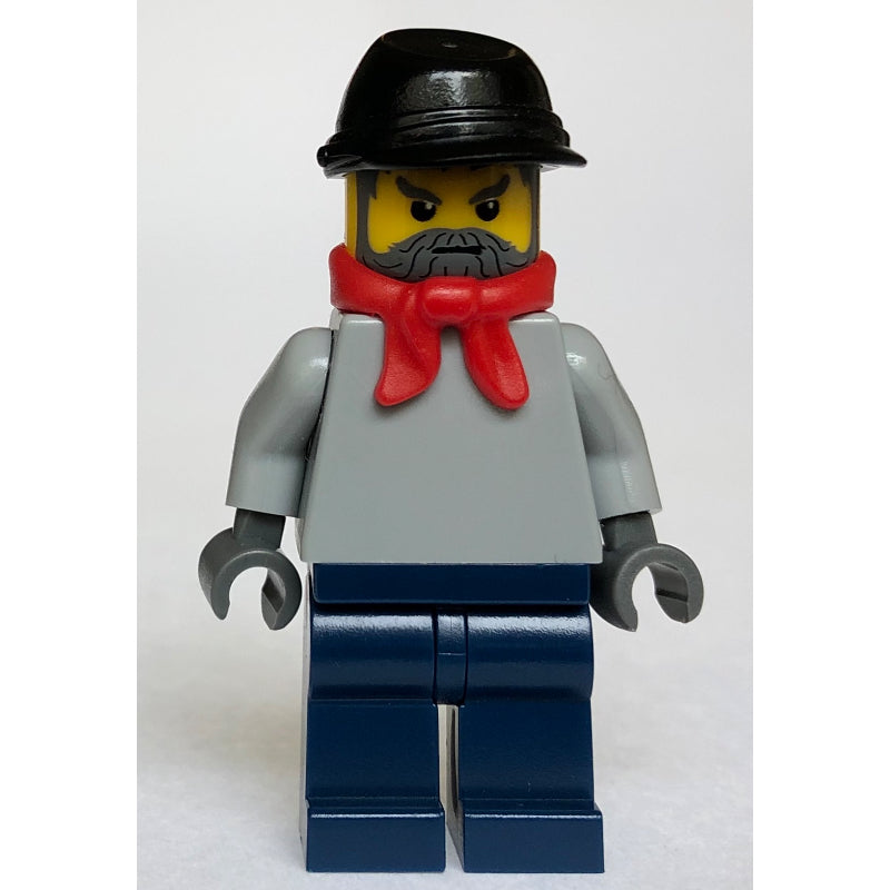 fig-009171 – Train Worker - Light Bluish Grey Torso, Dark Blue Legs, Red Scarf, Black Kepi