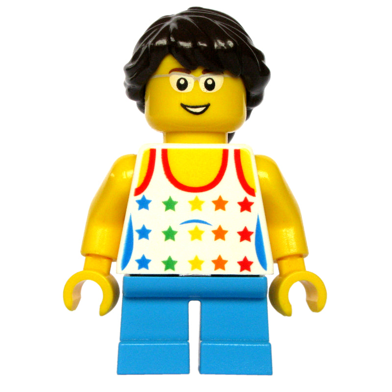fig-009179 – Kid - White Torso, Dark Azure Legs, Dark Brown Hair