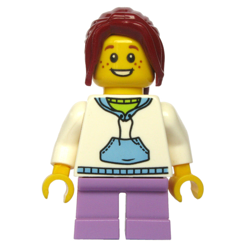 fig-009183 – Kid - White Torso, Medium Lavender Legs, Dark Red Hair