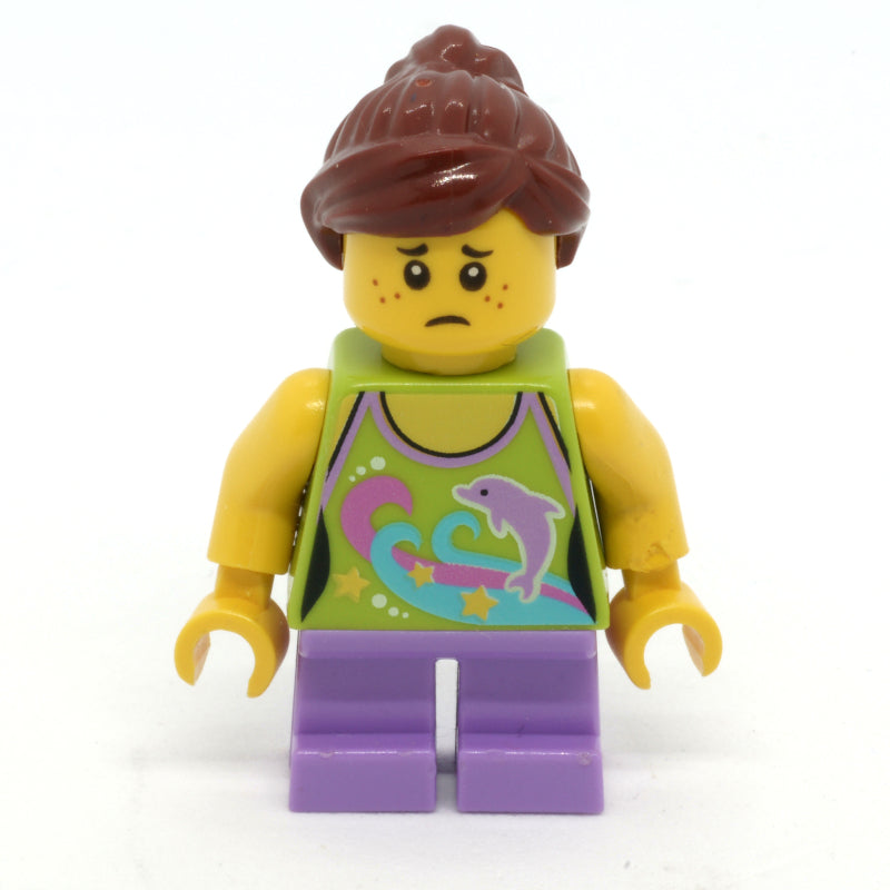 fig-009190 – Kid - Lime Torso, Medium Lavender Legs, Reddish Brown Hair