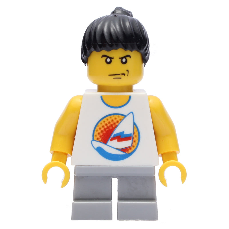 fig-009201 – Kid - White Torso, Light Blush Grey Legs, Black Hair