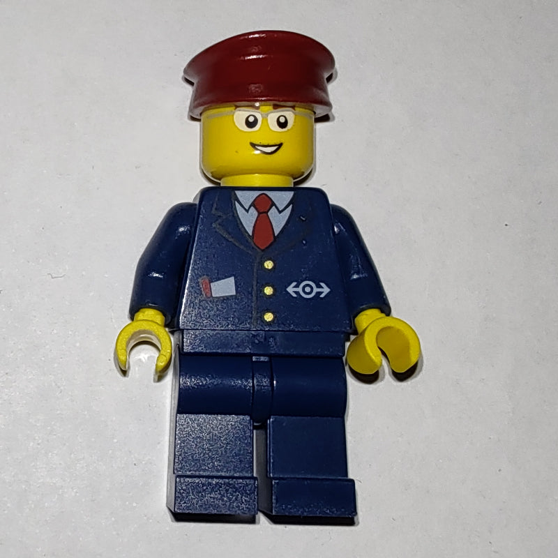 fig-009205 – Train Worker - Dark Blue Torso, Dark BLue Legs, Dark Red Hat