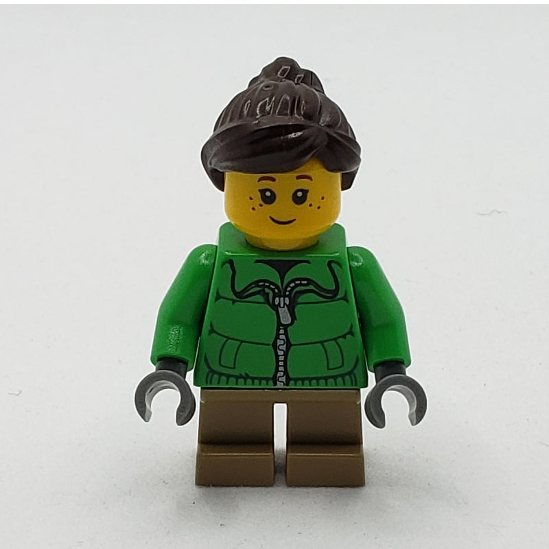 fig-009234 – Kid - Green Torso, Dark Tan Legs, Dark Brown Hair