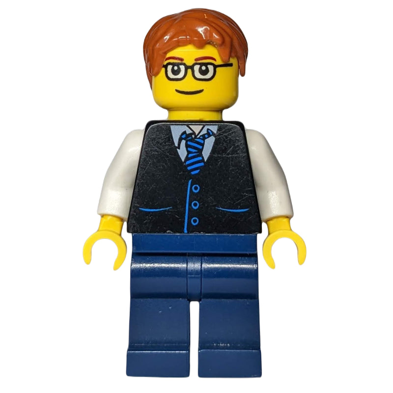 fig-009263 – Black Torso, Dark Blue Legs, Dark Orange Hair - Squared Glasses