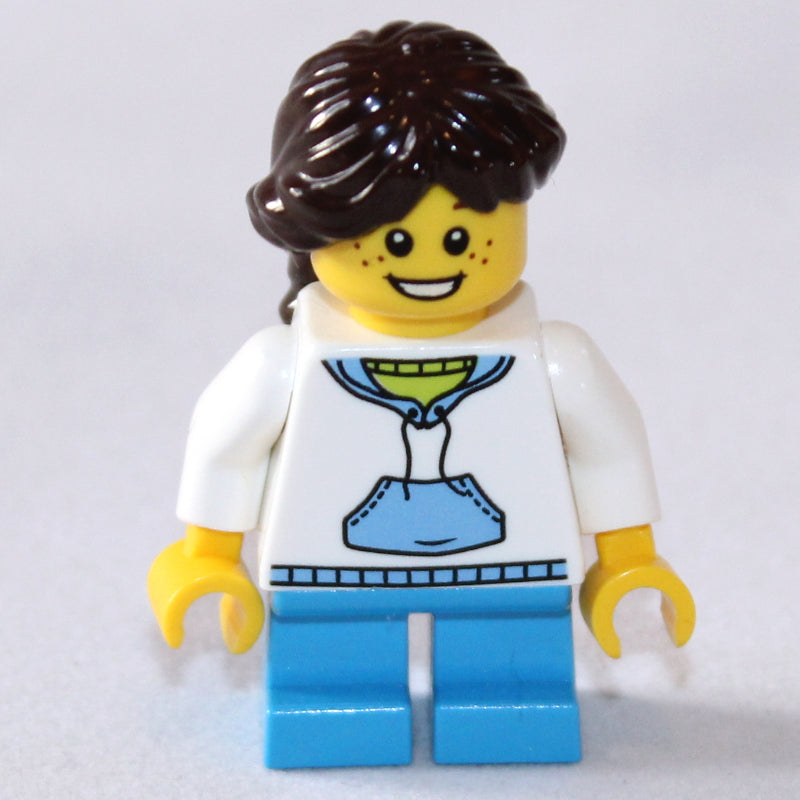 fig-009269 – Kid - White Torso, Dark Azure Legs, Dark Brown Hair