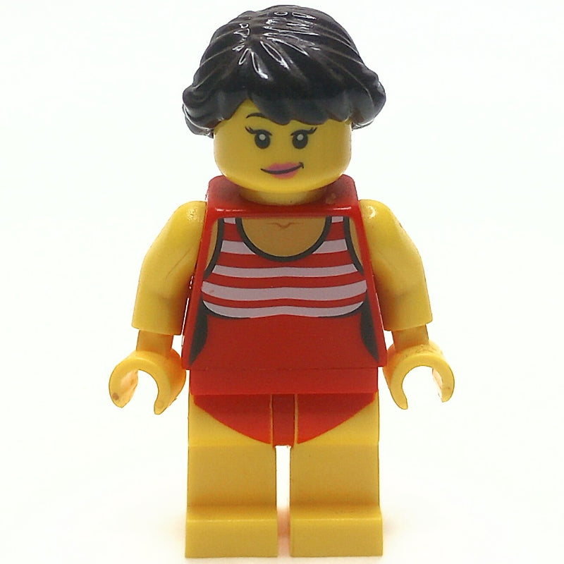 fig-009273 – Red Bathing Suit, Dark Brown Hair