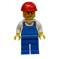 fig-009279 – Man, Blue Overalls over White V-Neck Shirt, Red Hard Hat, Stubble and Scar (3626b Head)