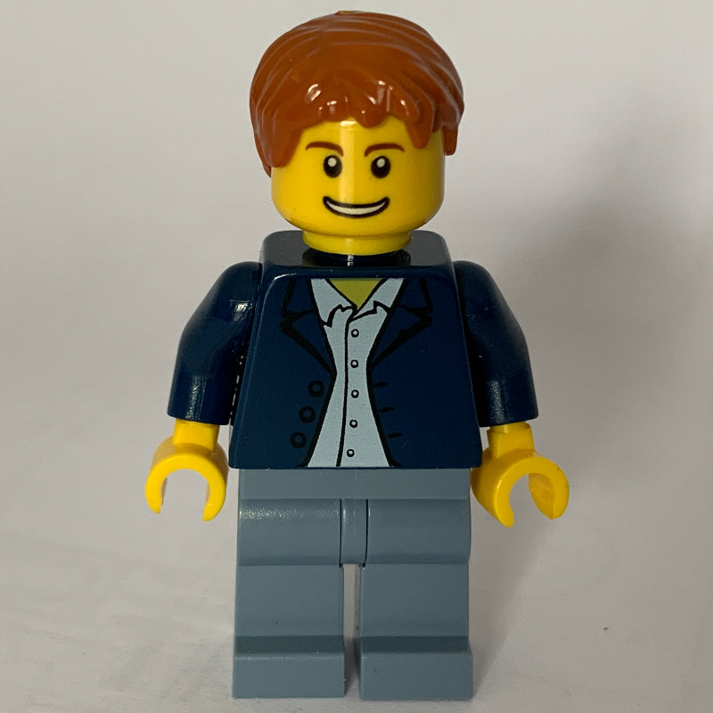fig-009281 – Man, Open Dark Blue Jacket, Sand Blue Legs, Dark Orange Hair