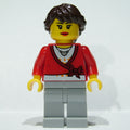 fig-009301 – Woman, Cardigan Tied with Bow and Necklace, Light Bluish Gray  Legs, Dark Brown Hair