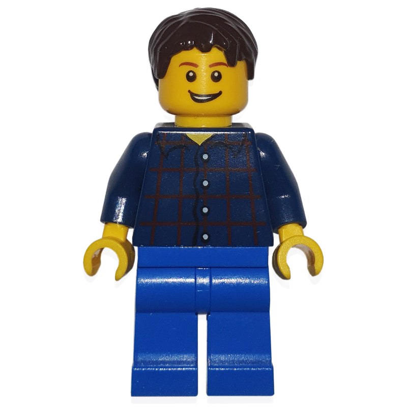 fig-009303 – Man, Dark Blue Plaid Shirt, Blue Legs, Dark Brown Hair (3626b Head)