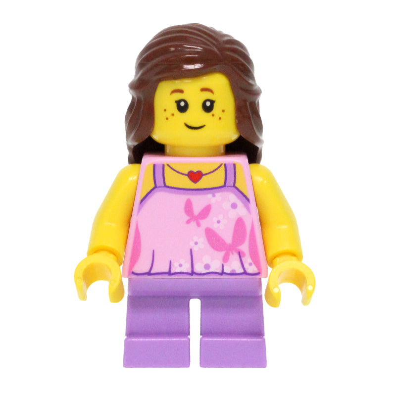 fig-009324 – Kid - Bright Pink Torso, Medium Lavender Legs, Reddish Brown Hair