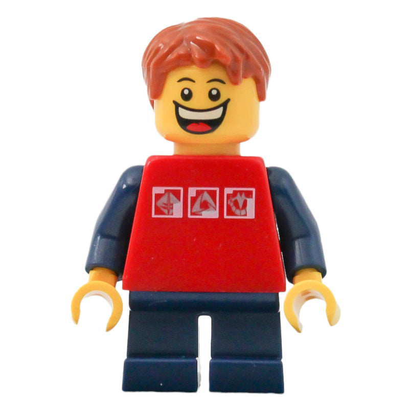fig-009361 – Kid - Red Torso, Dark Blue Legs, Dark Orange Hair