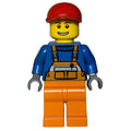 fig-009403 – Construction Worker, Orange Overalls over Blue Sweater, Red Cap