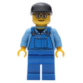 fig-009409 – Man, Blue Overalls over Shirt, Blue Legs, Black Cap, Glasses