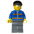 fig-009411 – Worker, Blue Jacket with Orange Stripes, Dark Bluish Gray Legs, Black Cap, Silver Sunglasses