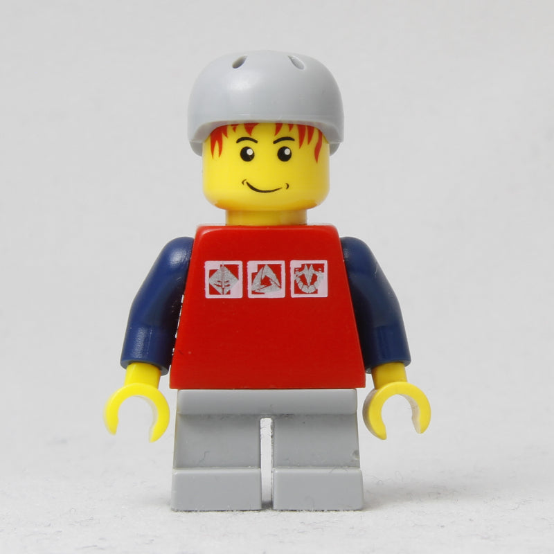 fig-009421 – Boy, Red Top, Short Light Bluish Gray Legs, Light Bluish Gray Helmet