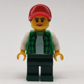 fig-009423 – Woman, Open Green Flannel Shirt, Dark Green Legs, Red Cap with Hair