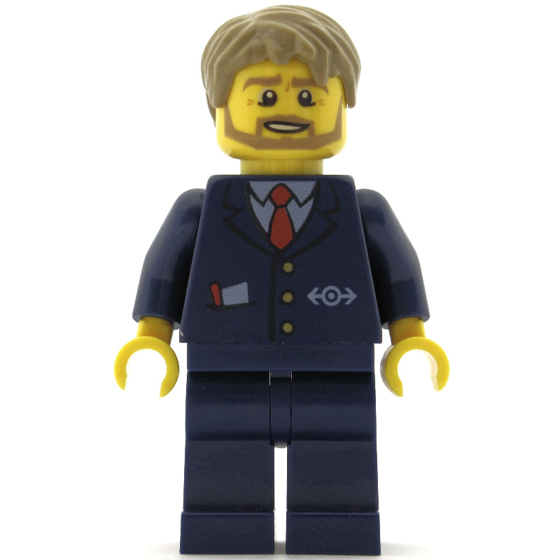 fig-009425 – Bus Driver, Dark Blue Suit with Train Logo, Dark Tan Hair, Beard
