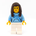 fig-009432 – Woman, Bright Light Blue Hoodie, White Legs, Dark Brown Hair