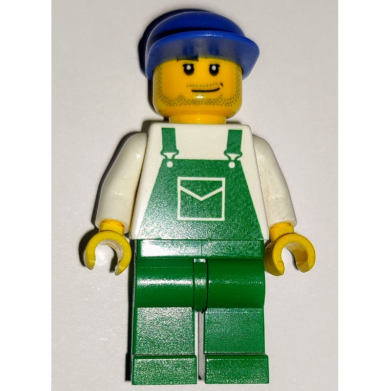 fig-009448 – Man, Green Overalls, Blue Cap, Stubble (86035 Cap)