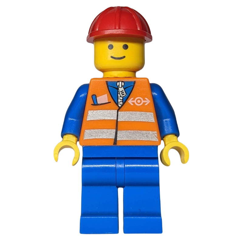 fig-009461 – Worker - Orange Torso, BLue Legs, Red Helmet