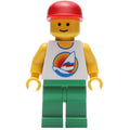 fig-009495 – White Torso with Surfboard, Green Legs, Red Cap (3626c Head)