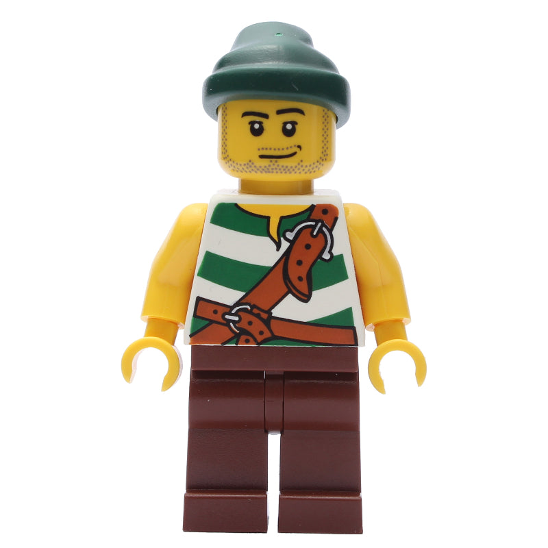 fig-009536 – Pirate - White/Green Vest, Reddish Brown Legs, Dark Green Bandana