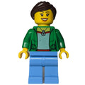 fig-009541 – Woman, Open Green Jacket with Necklace, Dark Brown Hair