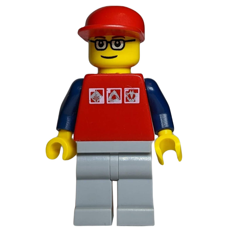 fig-009547 – Man, Red Shirt with Dark Blue Arms, Red Cap, Glasses
