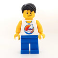 fig-009550 – Man, White Tank Top with Windsurfer, Blue Legs, Black Hair