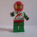 fig-009558 – Racer, White, Green, and Red Jumpsuit, Red Helmet with Visor