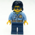 fig-009572 – Policewoman, Bright Light Blue Shirt with Radio and Badge, Dark Blue Legs, Black Hair, Sunglasses