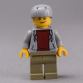 fig-009573 – Man, Open Light Bluish Gray Hoodie over Dark Red Shirt, Olive Green Legs, Light Bluish Gray Helmet