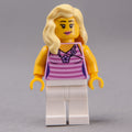 fig-009574 – Woman, Bright Pink and Dark Pink Striped Top, White Legs, Bright Light Yellow Hair