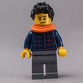 fig-009575 – Man, Dark Blue Plaid Shirt, Dark Bluish Gray Legs, Black Hair, Orange Scarf, Stubble