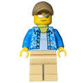 fig-009576 – Man, Open Dark Azure Hawaiian Shirt, Tan Legs, Dark Tan Cap, Silver Sunglasses