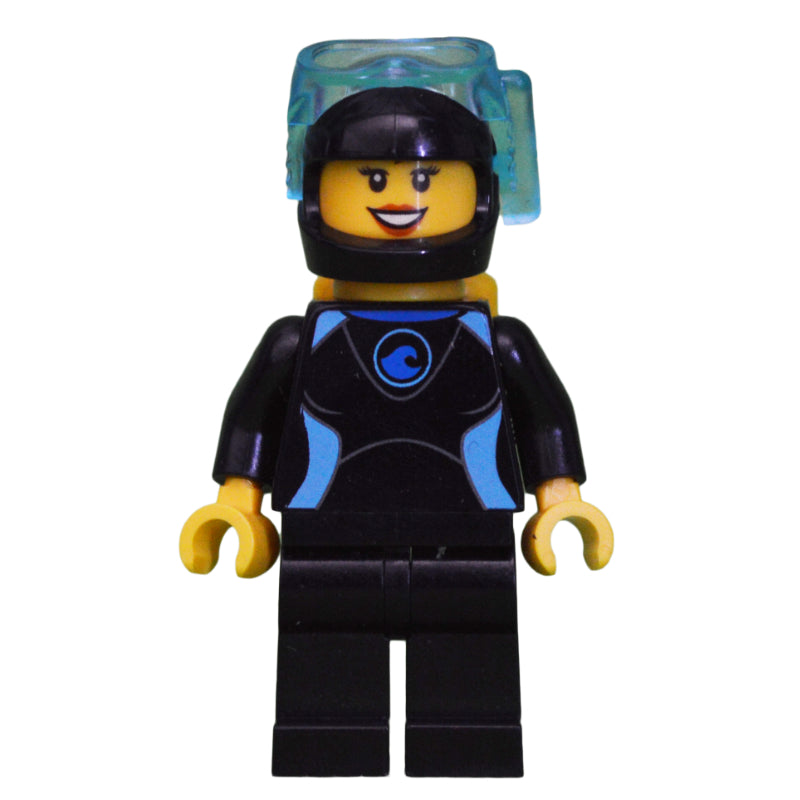 fig-009584 – Diver, Woman, Black And Azure Wetsuit, Black Helmet with Mask