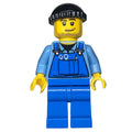 fig-009595 – Man, Blue Overalls over Shirt, Blue Legs, Black Hat, Stubble