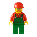 fig-009613 – Man, Green Overalls over Red Shirt, Red Cap, Beard and Glasses