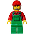 fig-009619 – Man, Green Overalls over Red Shirt, Red Cap, Beard